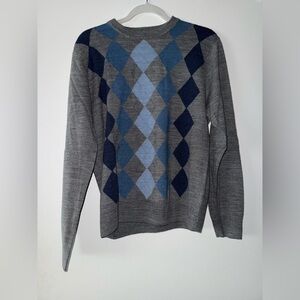 Dockers Men's Blue and Gray Argyle Crewneck Sweater